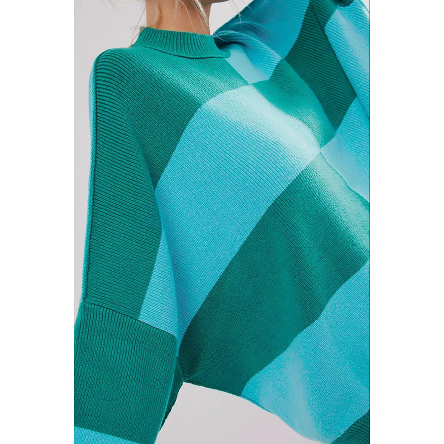 Color Block Round Neck Long Sleeve Sweater Apparel and Accessories