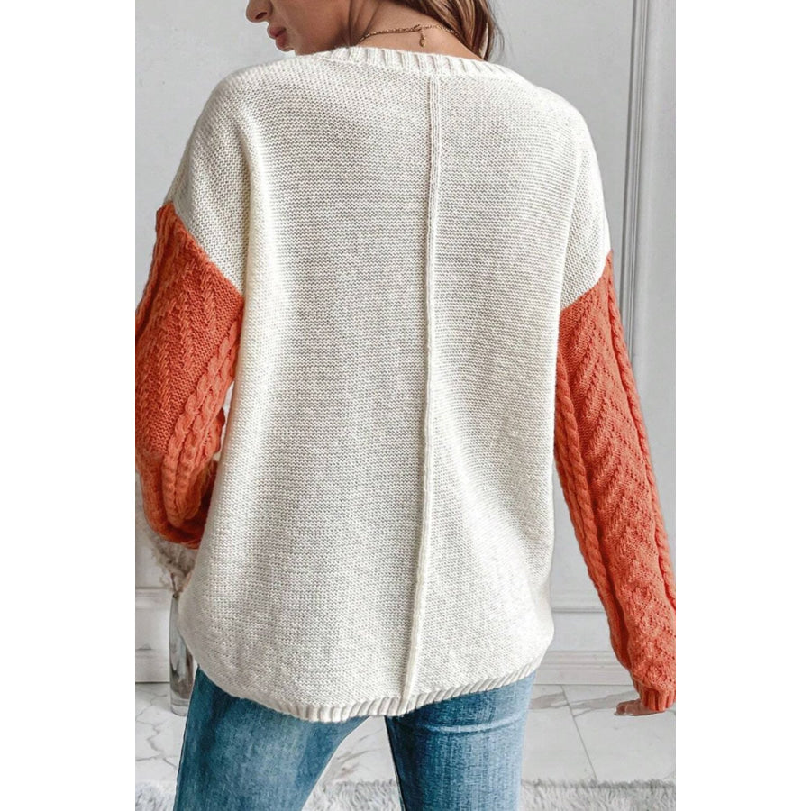 Color Block Round Neck Long Sleeve Sweater Apparel and Accessories