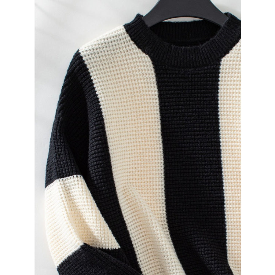 Color Block Round Neck Long Sleeve Sweater Apparel and Accessories
