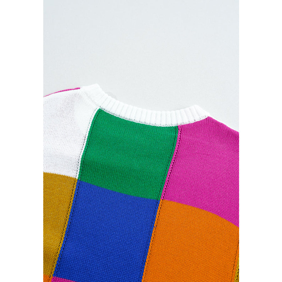Color Block Round Neck Long Sleeve Sweater Apparel and Accessories