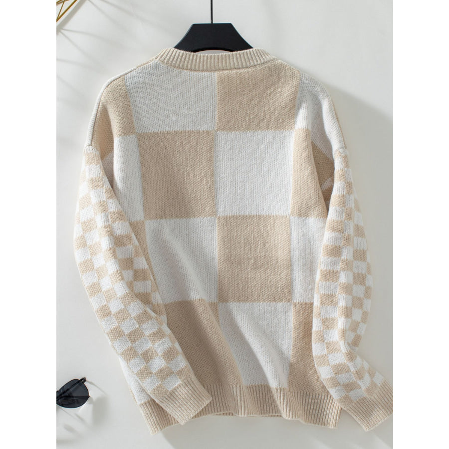 Color Block Round Neck Long Sleeve Sweater Apparel and Accessories