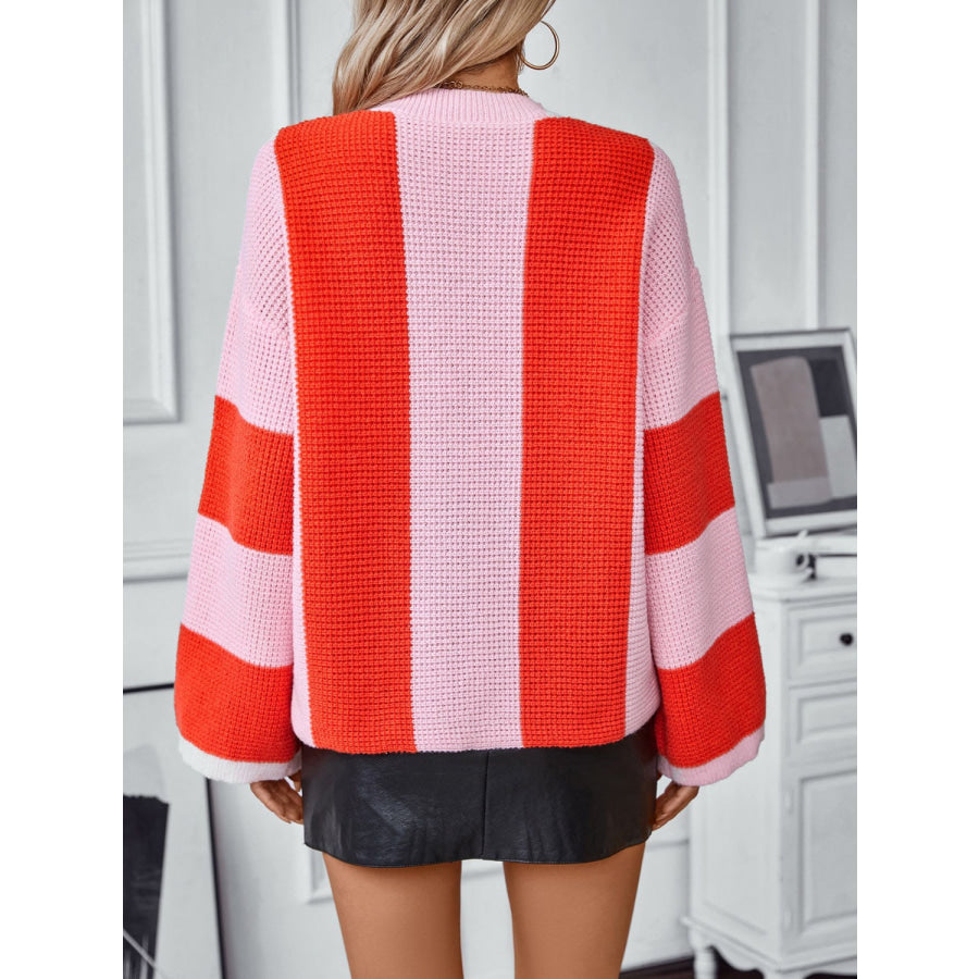 Color Block Round Neck Long Sleeve Sweater Apparel and Accessories