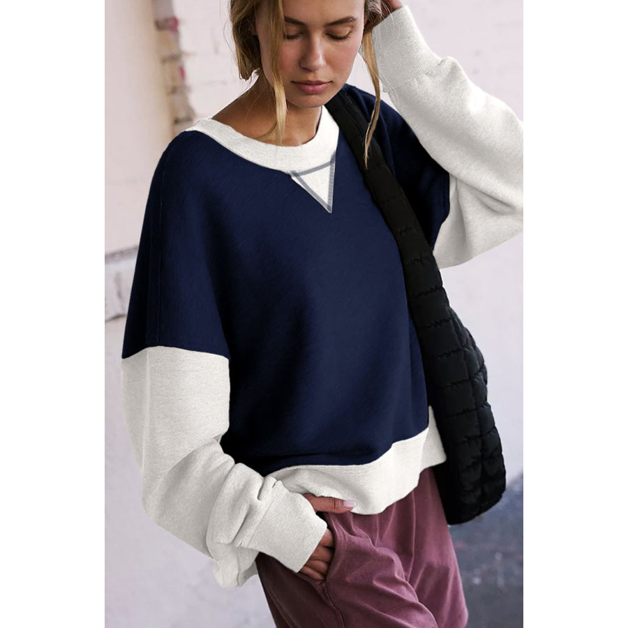 Color Block Round Neck Long Sleeve Sweatshirt Apparel and Accessories