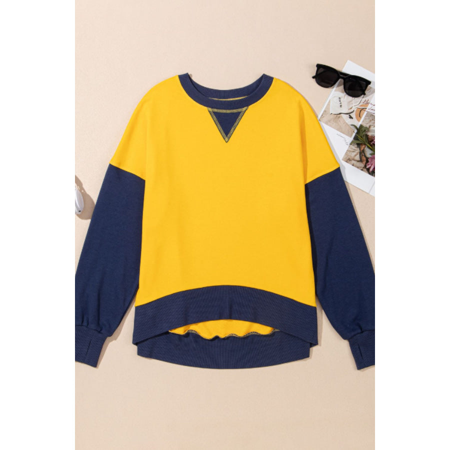 Color Block Round Neck Long Sleeve Sweatshirt Apparel and Accessories