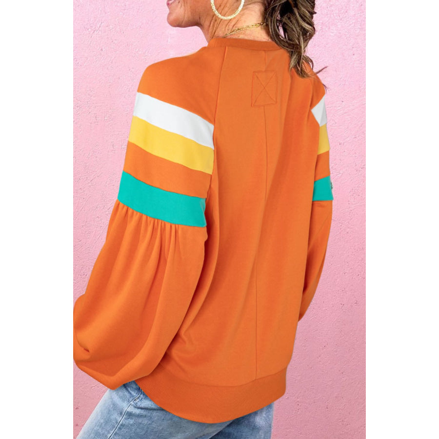 Color Block Round Neck Long Sleeve Sweatshirt Apparel and Accessories