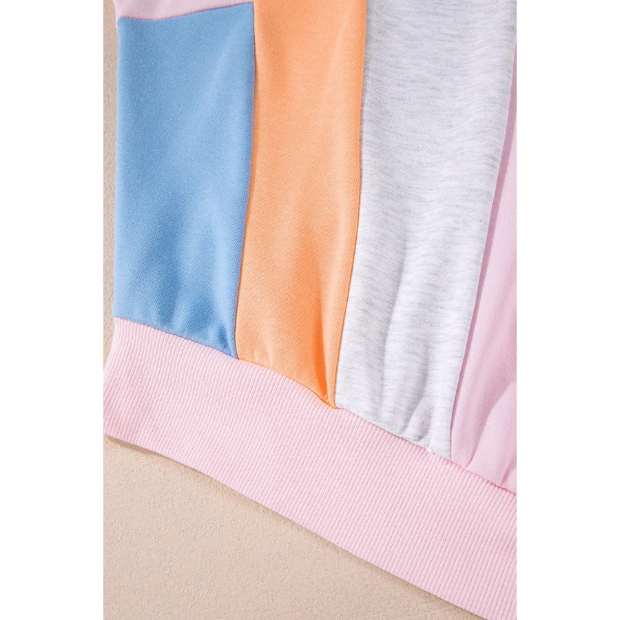 Color Block Round Neck Long Sleeve Sweatshirt Apparel and Accessories