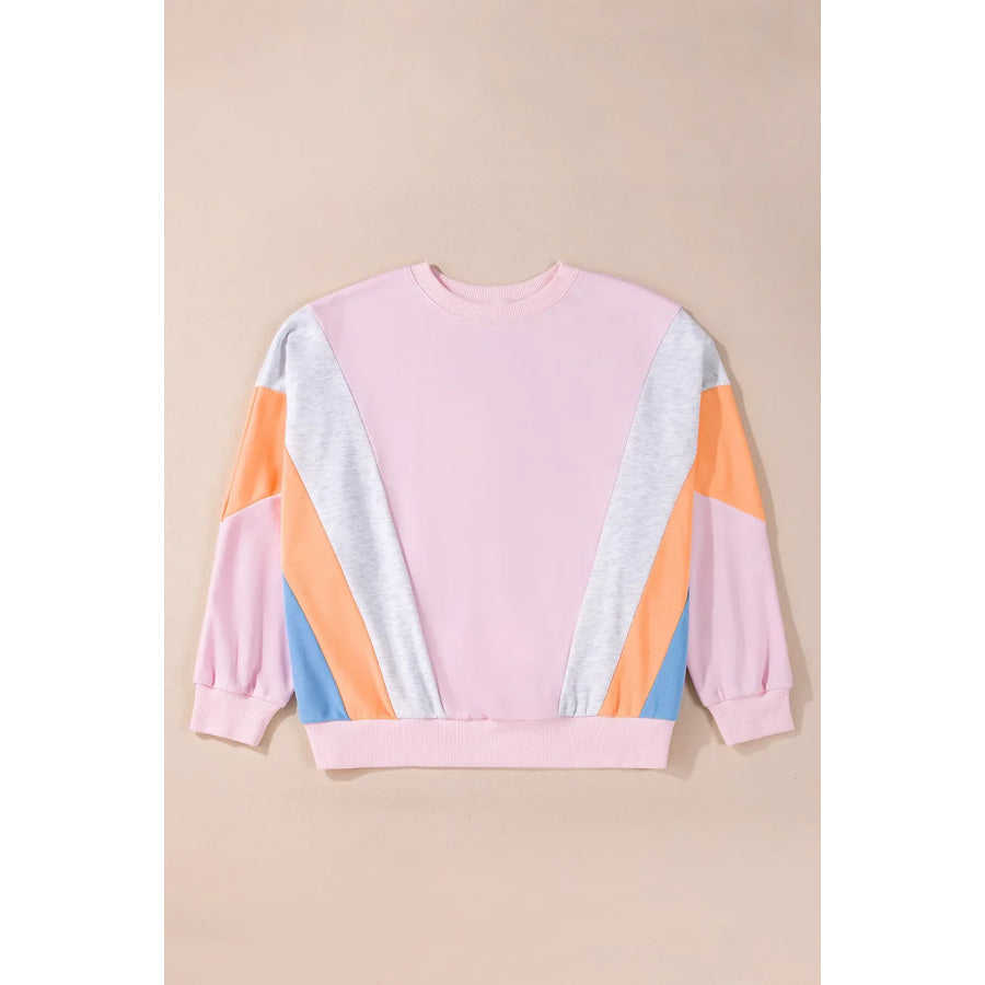 Color Block Round Neck Long Sleeve Sweatshirt Apparel and Accessories