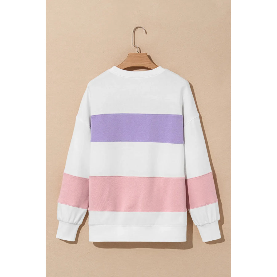 Color Block Round Neck Long Sleeve Sweatshirt Apparel and Accessories