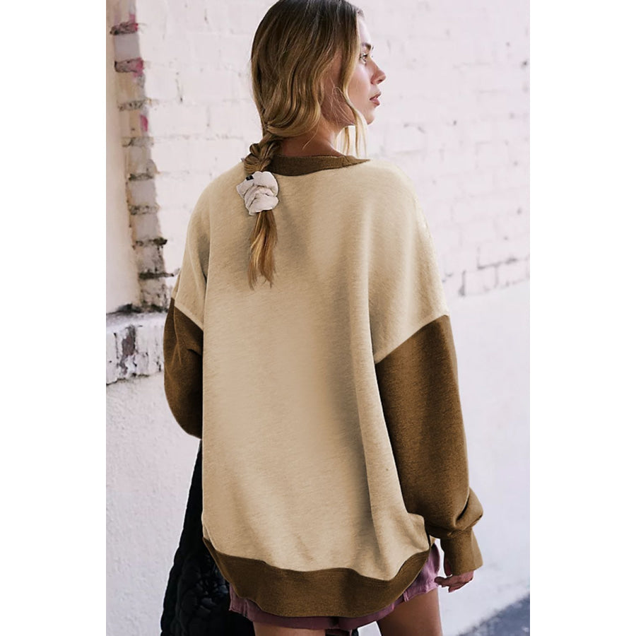 Color Block Round Neck Long Sleeve Sweatshirt Apparel and Accessories