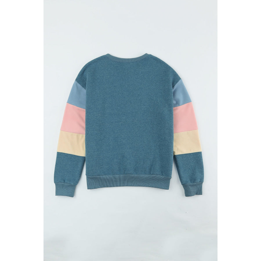 Color Block Round Neck Long Sleeve Sweatshirt Apparel and Accessories
