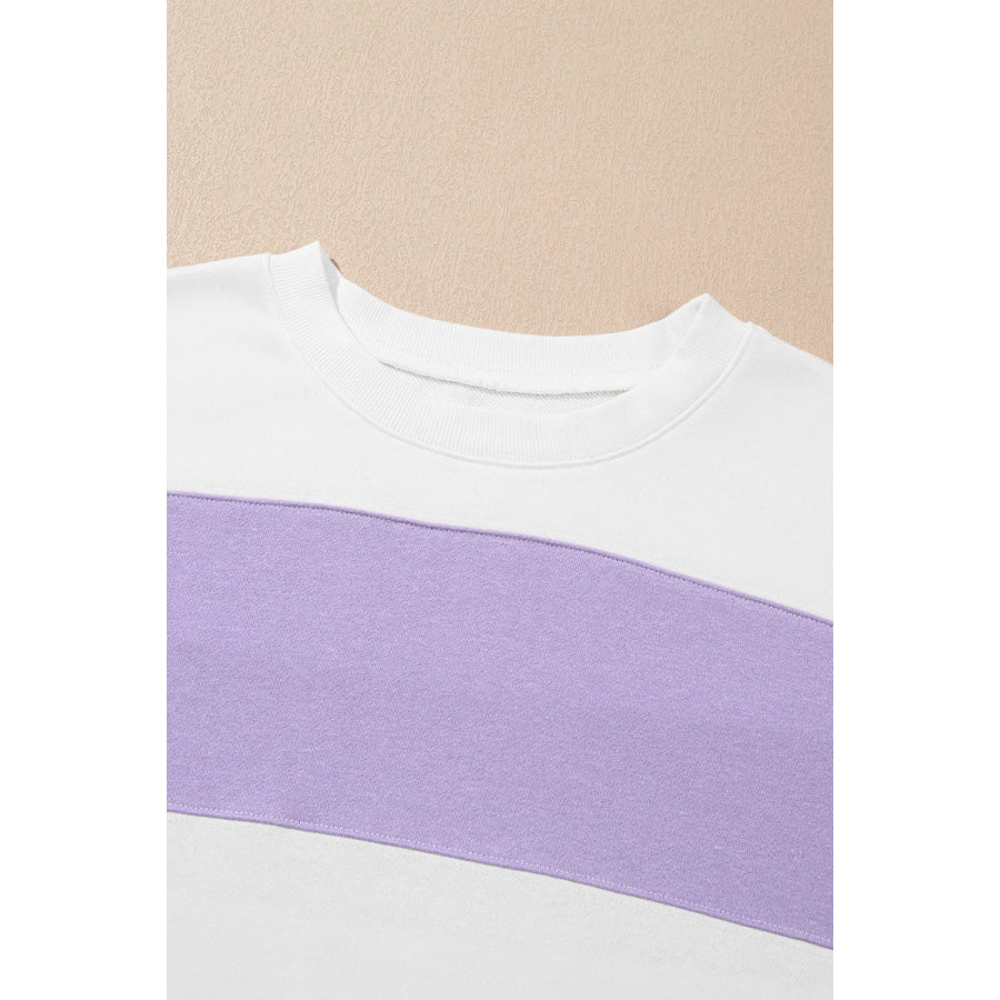 Color Block Round Neck Long Sleeve Sweatshirt Apparel and Accessories