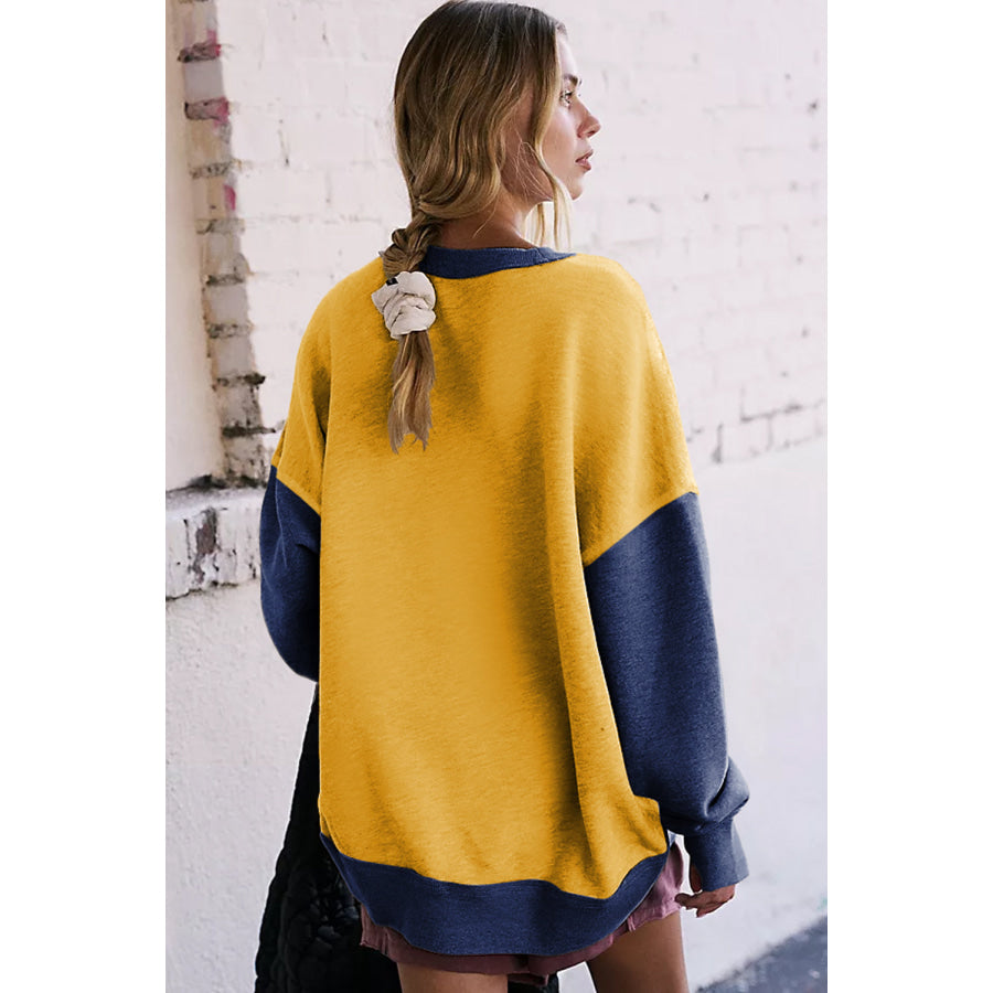 Color Block Round Neck Long Sleeve Sweatshirt Apparel and Accessories