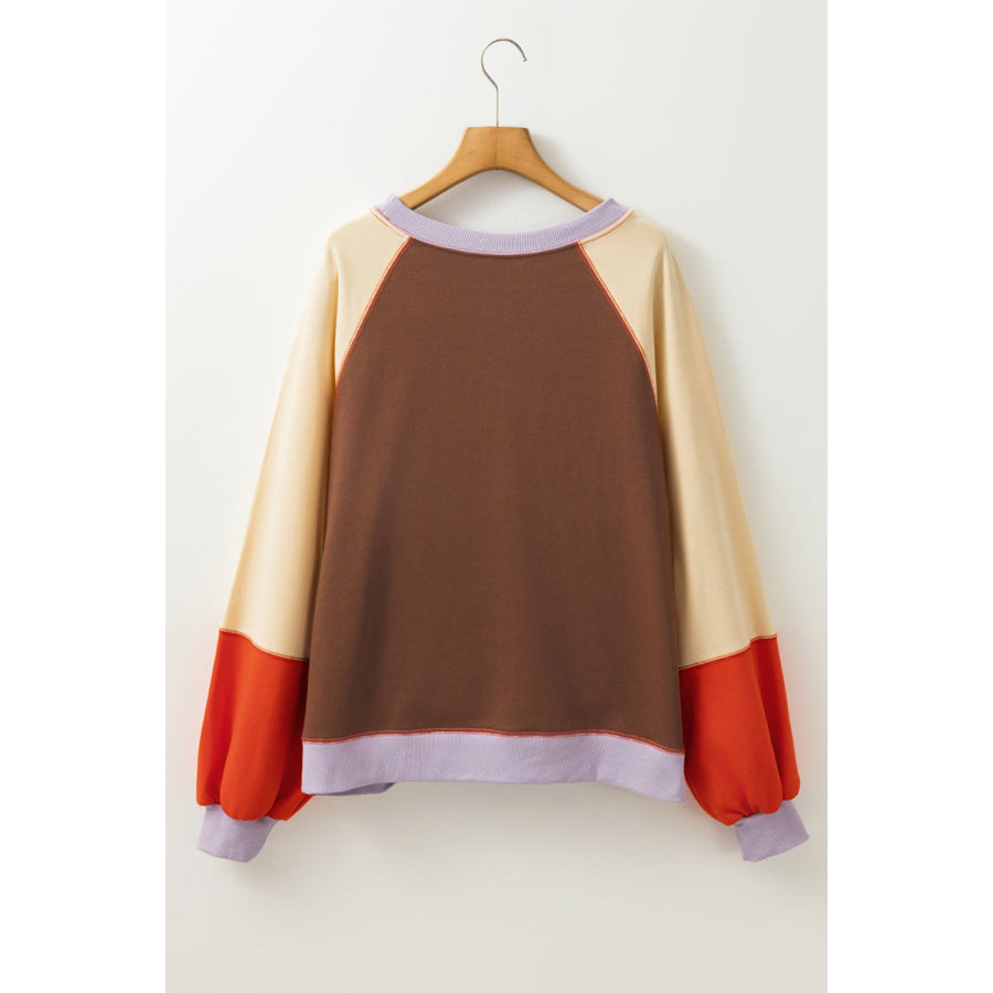 Color Block Round Neck Long Sleeve Sweatshirt Apparel and Accessories