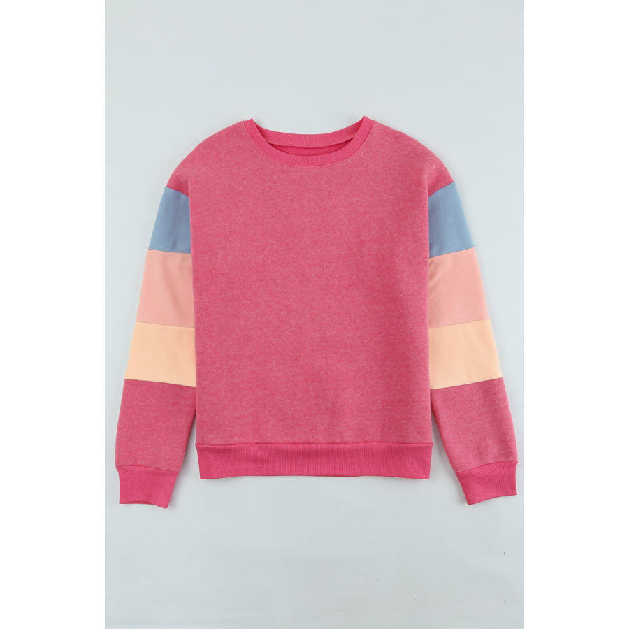 Color Block Round Neck Long Sleeve Sweatshirt Apparel and Accessories