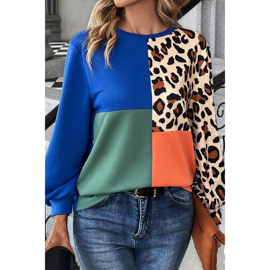 Color Block Round Neck Long Sleeve Sweatshirt Apparel and Accessories