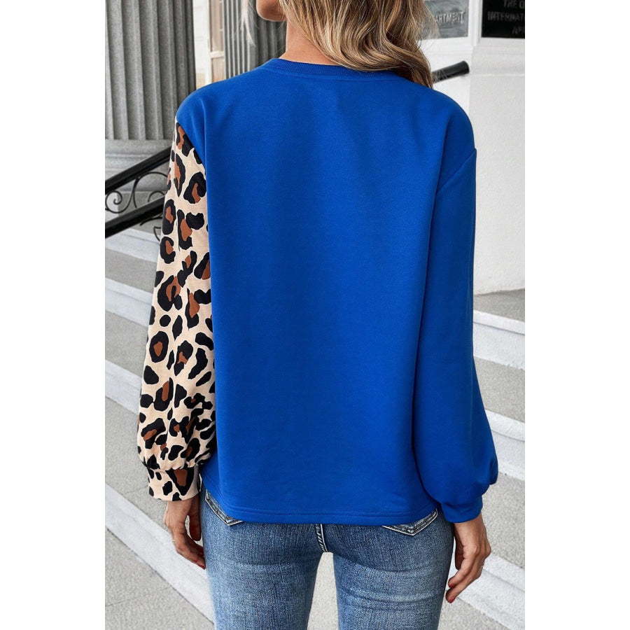 Color Block Round Neck Long Sleeve Sweatshirt Apparel and Accessories
