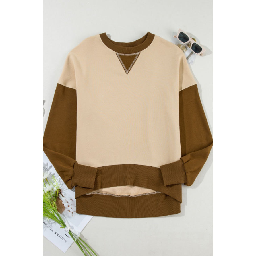Color Block Round Neck Long Sleeve Sweatshirt Apparel and Accessories