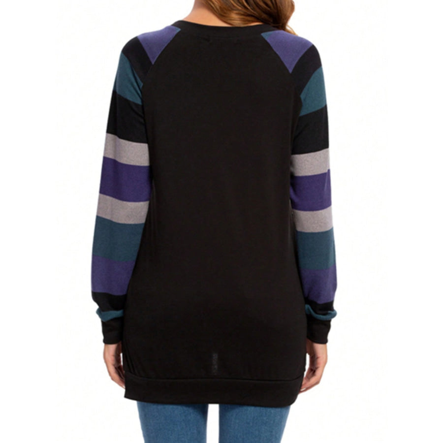 Color Block Round Neck Long Sleeve T-Shirt Apparel and Accessories