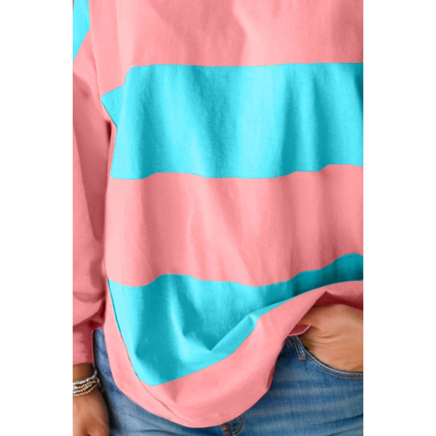 Color Block Round Neck Long Sleeve Top Apparel and Accessories