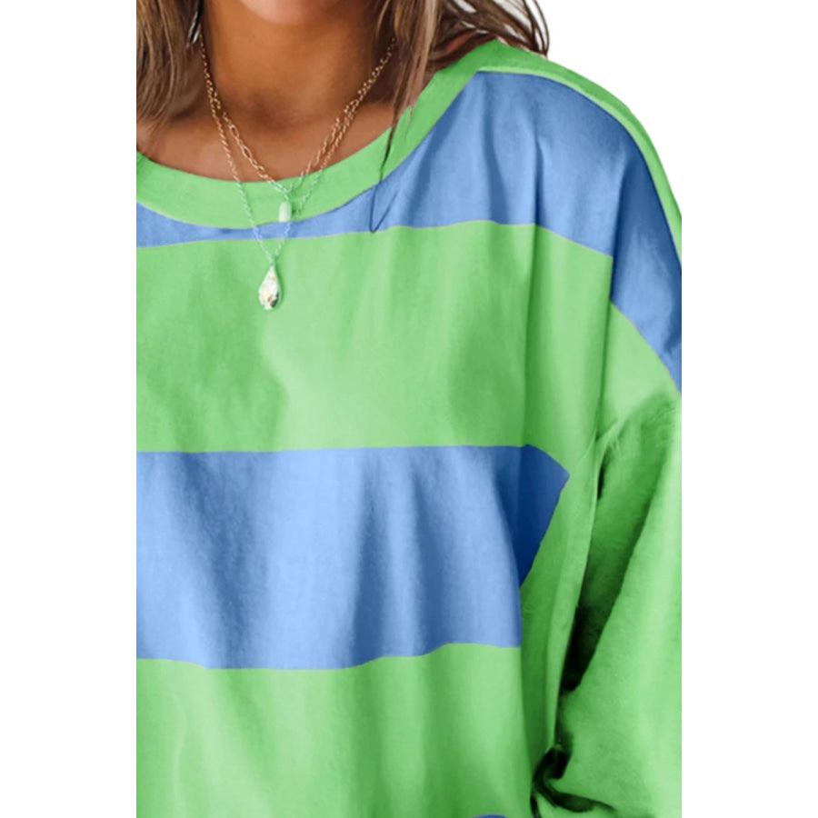 Color Block Round Neck Long Sleeve Top Apparel and Accessories