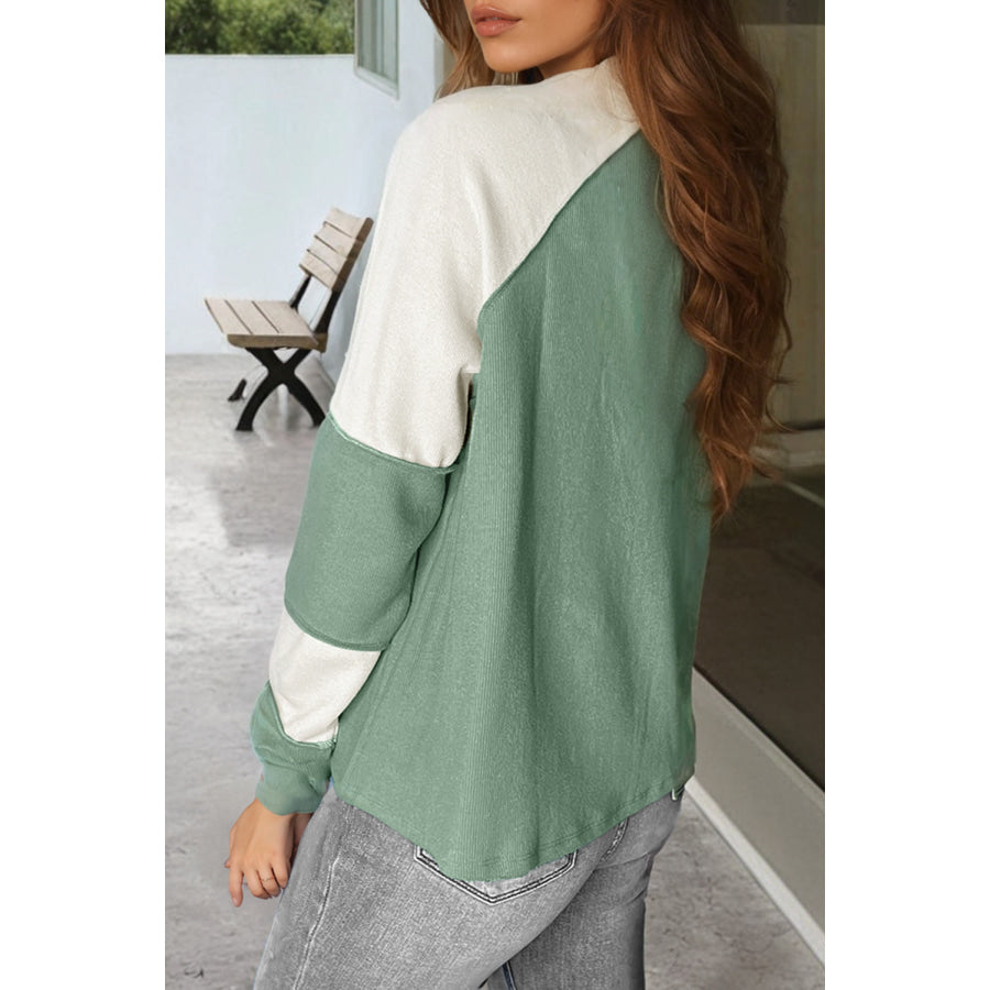 Color Block Round Neck Raglan Sleeve Top Apparel and Accessories