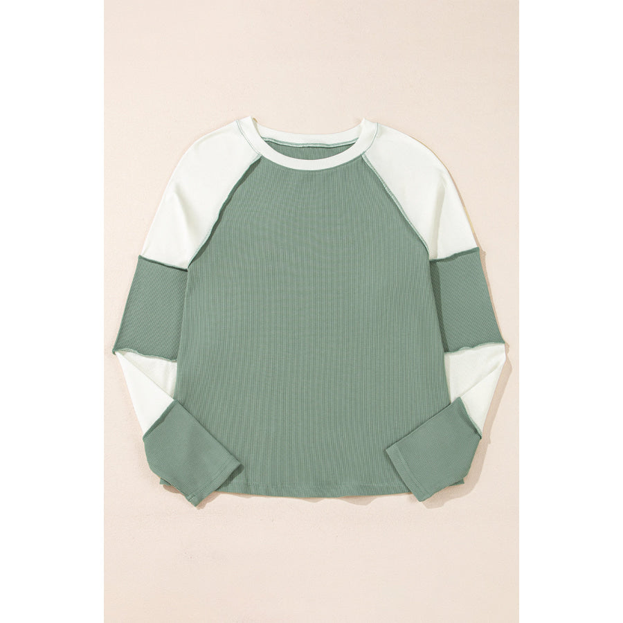 Color Block Round Neck Raglan Sleeve Top Apparel and Accessories