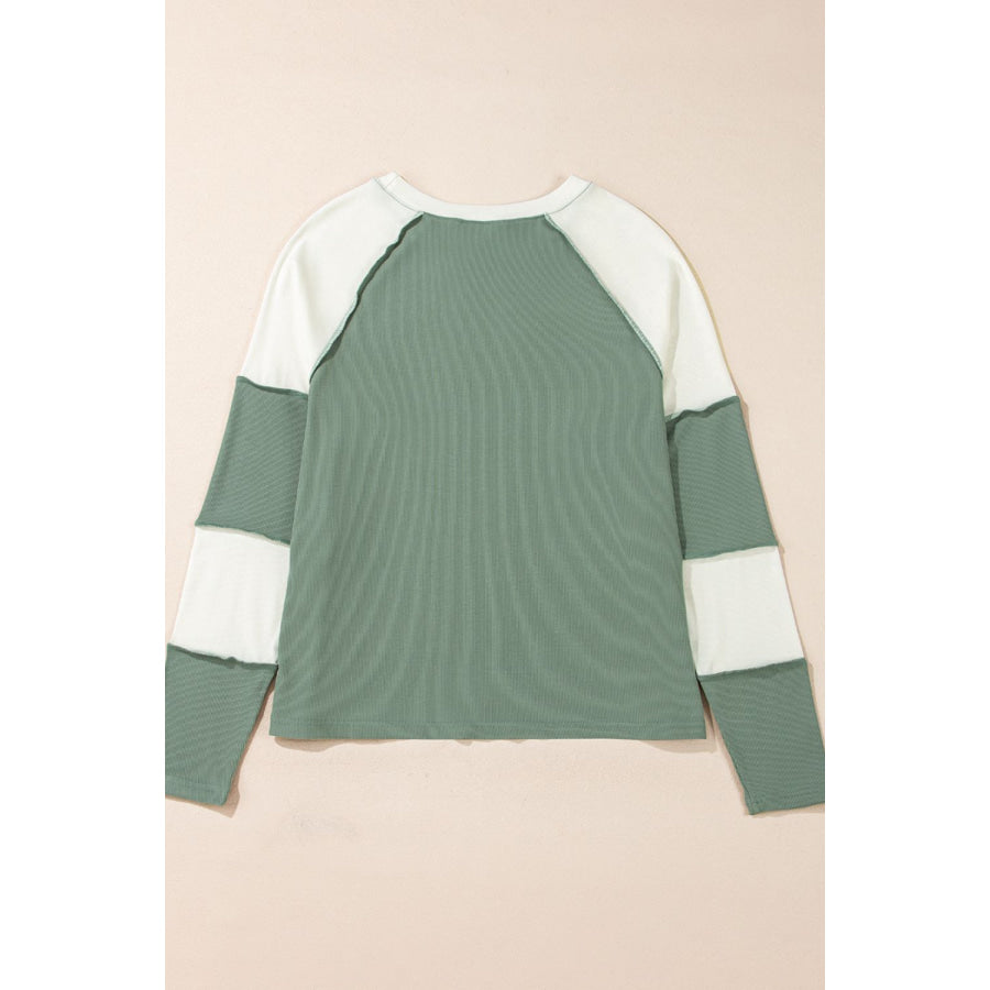 Color Block Round Neck Raglan Sleeve Top Apparel and Accessories