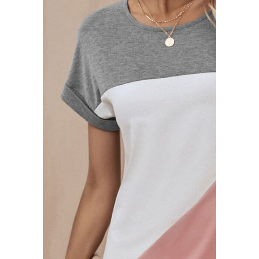 Color Block Round Neck Short Sleeve Dress Apparel and Accessories