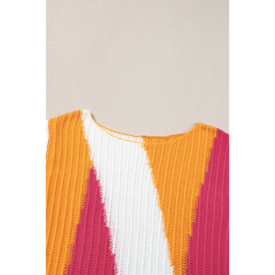 Color Block Round Neck Short Sleeve Knit Top Apparel and Accessories