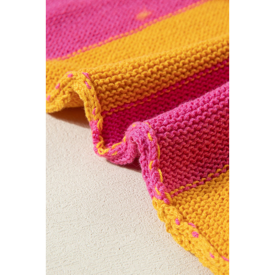 Color Block Round Neck Short Sleeve Knit Top Apparel and Accessories