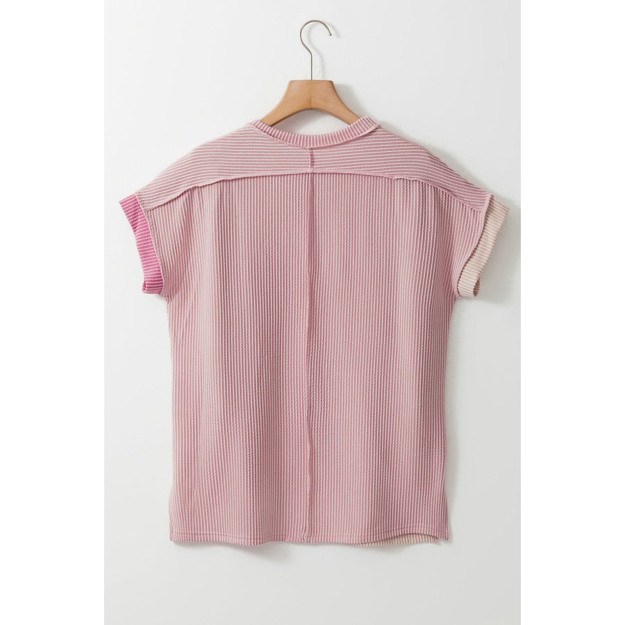 Color Block Round Neck Short Sleeve T-Shirt Shirts & Tops