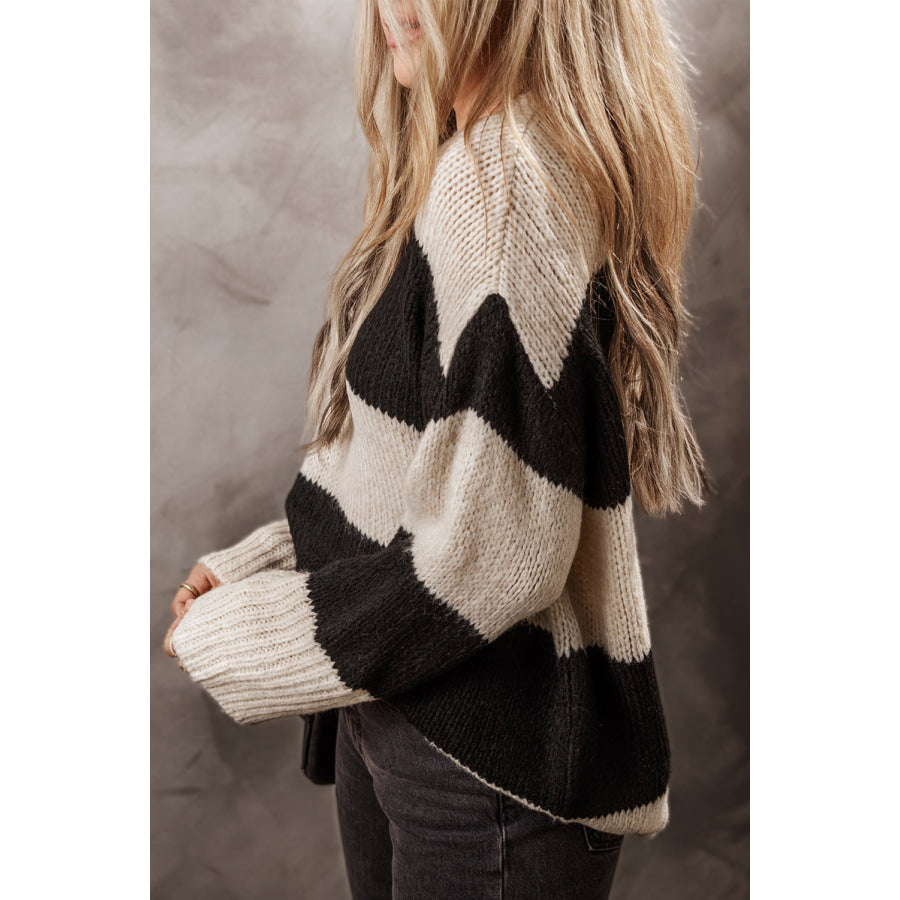 Color Block Round Neck Sweater Apparel and Accessories