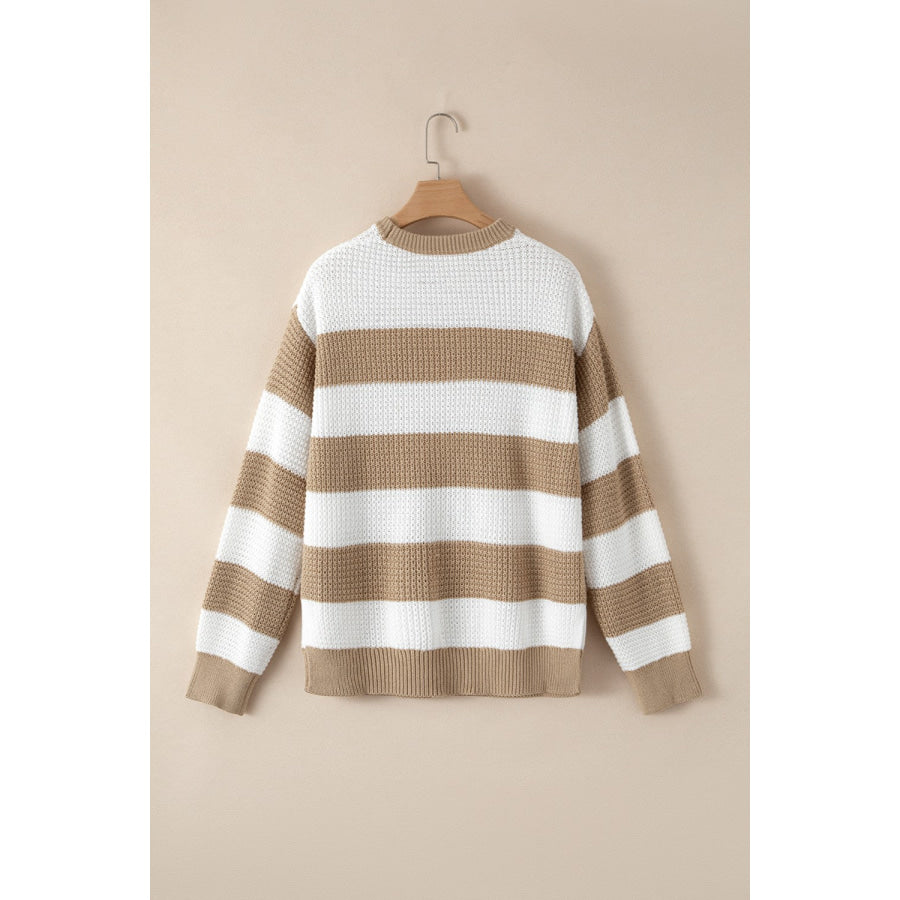 Color Block Round Neck Sweater Apparel and Accessories