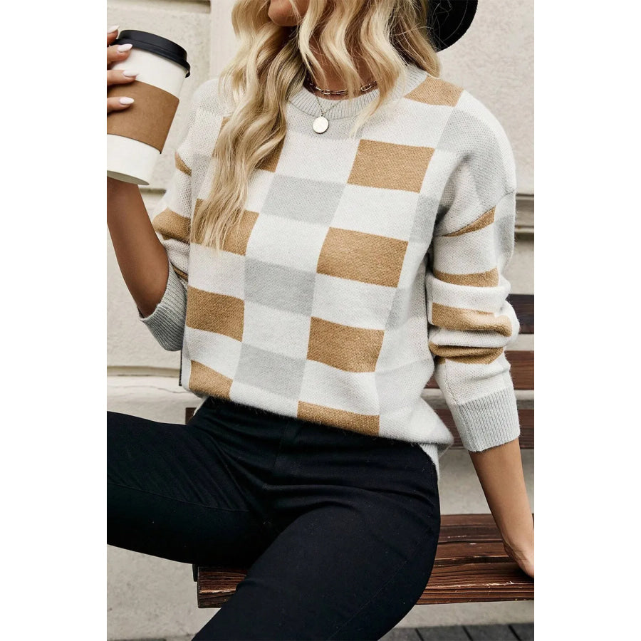 Color Block Round Neck Sweater Apparel and Accessories