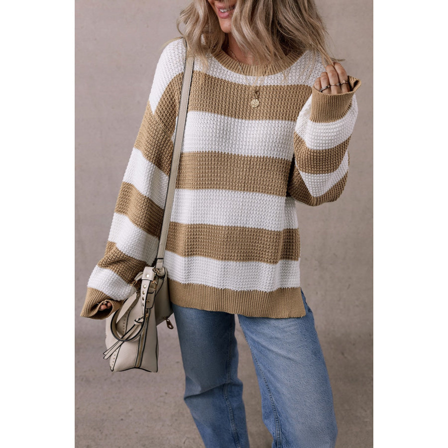 Color Block Round Neck Sweater Apparel and Accessories