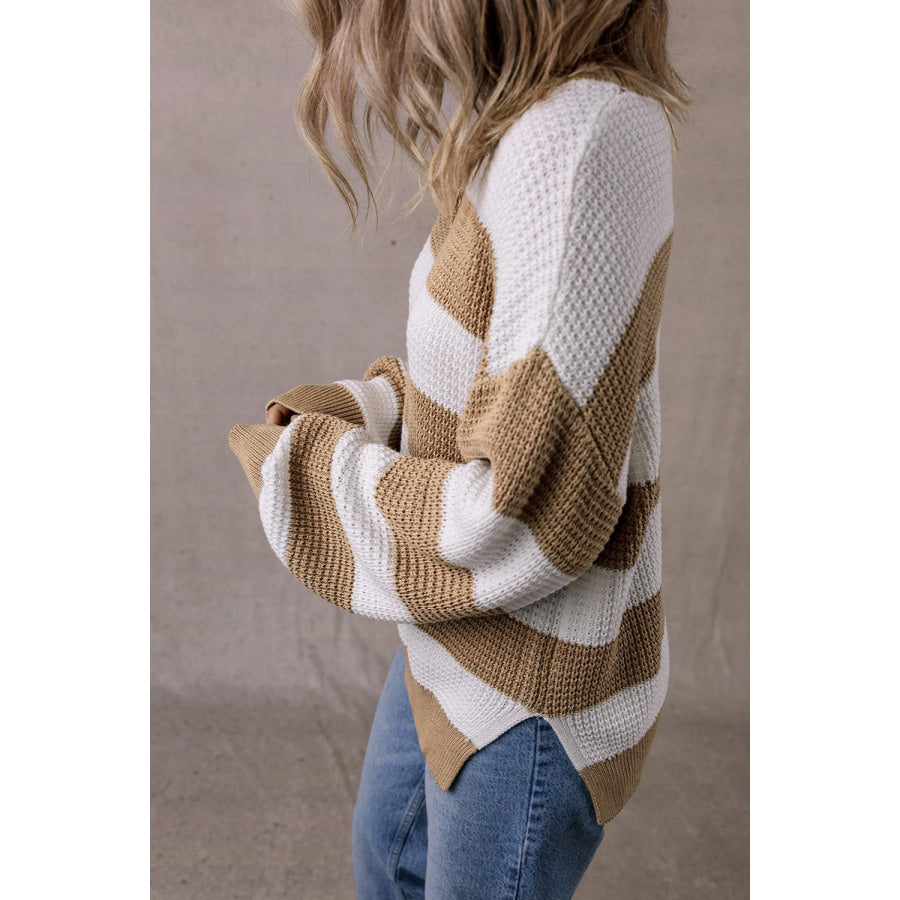 Color Block Round Neck Sweater Apparel and Accessories