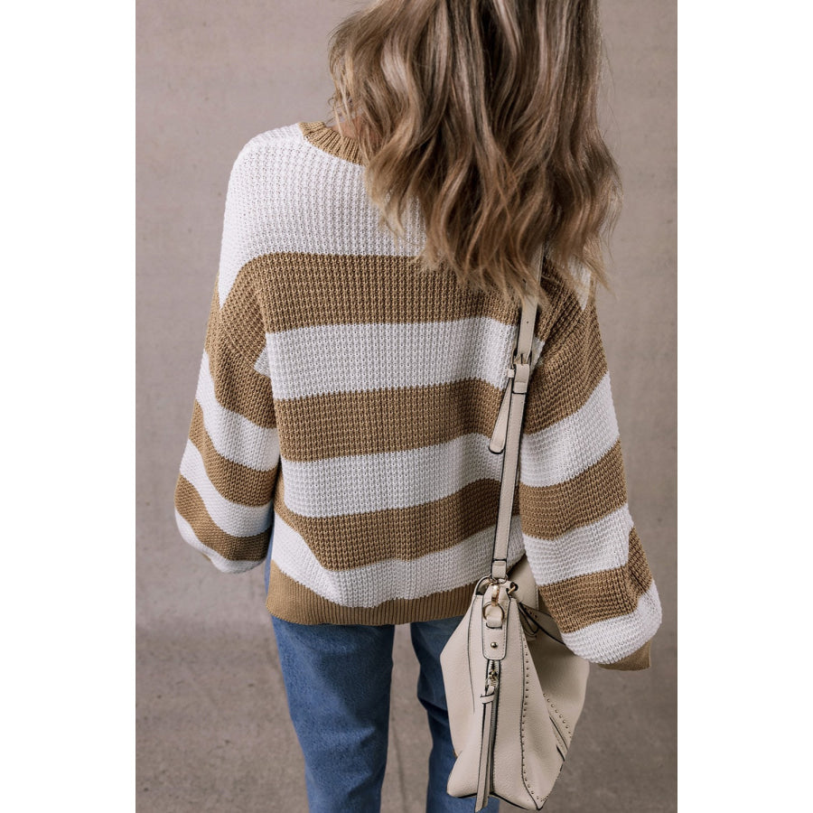 Color Block Round Neck Sweater Apparel and Accessories