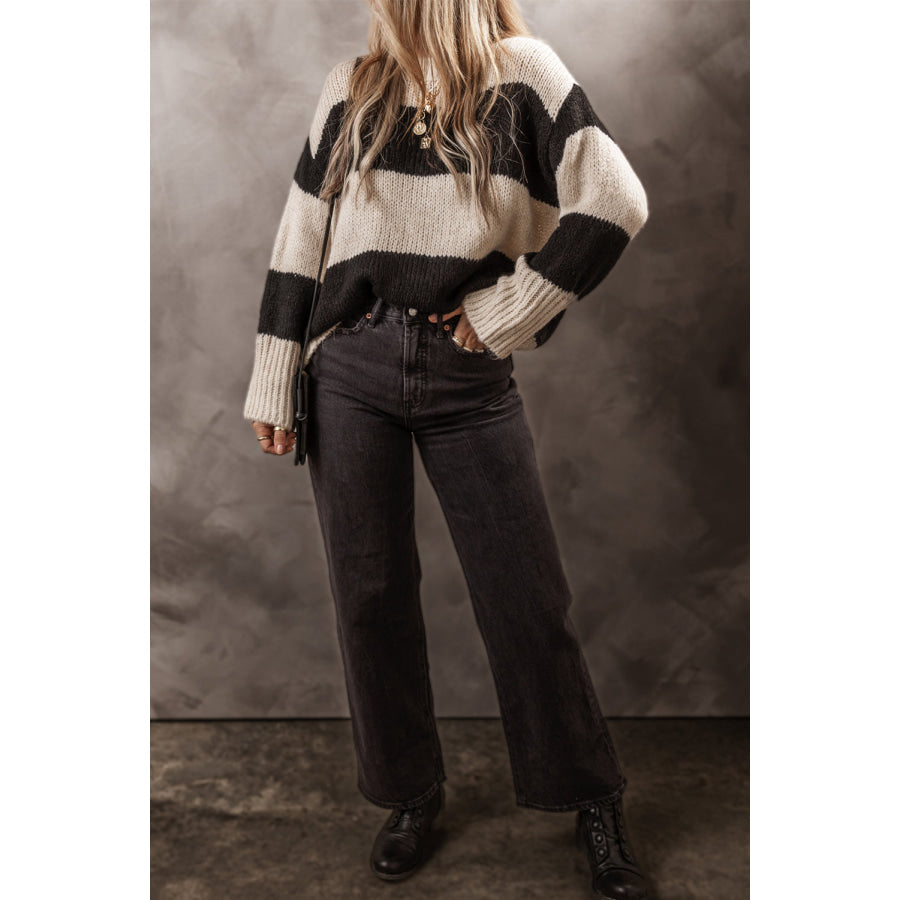 Color Block Round Neck Sweater Apparel and Accessories