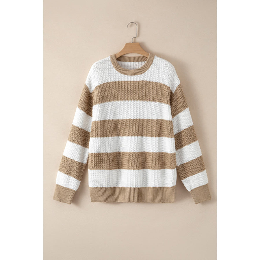 Color Block Round Neck Sweater Apparel and Accessories
