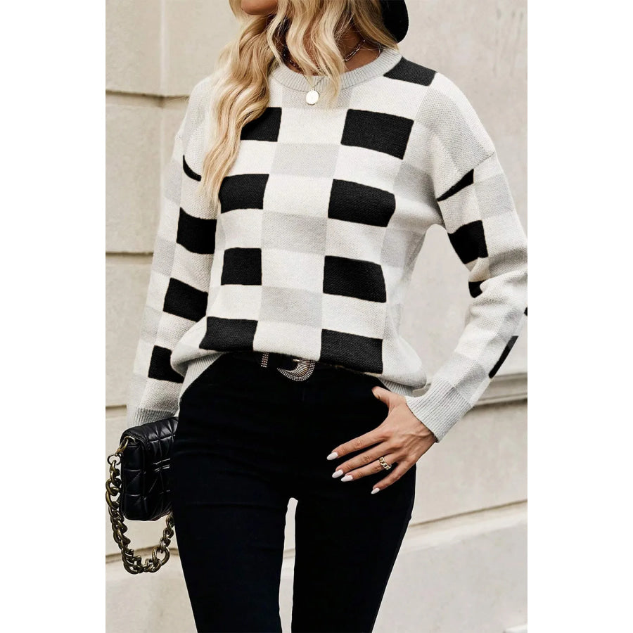 Color Block Round Neck Sweater Apparel and Accessories