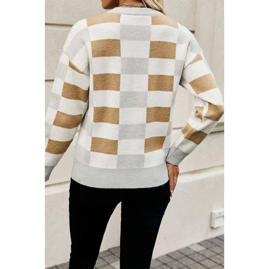 Color Block Round Neck Sweater Apparel and Accessories