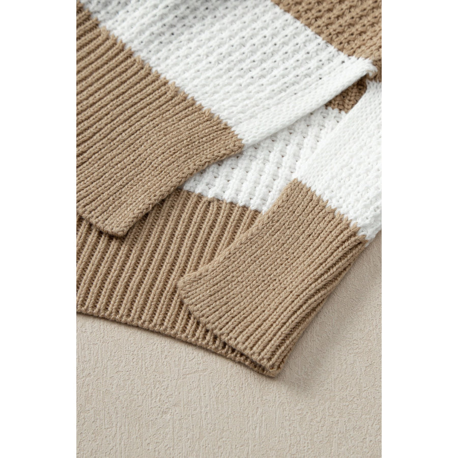 Color Block Round Neck Sweater Apparel and Accessories