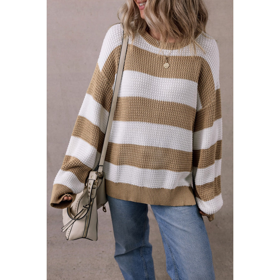 Color Block Round Neck Sweater Apparel and Accessories