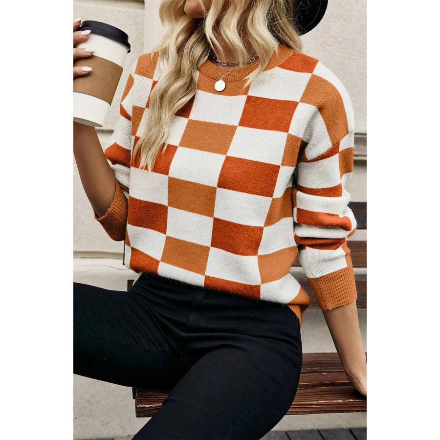 Color Block Round Neck Sweater Caramel / L Apparel and Accessories