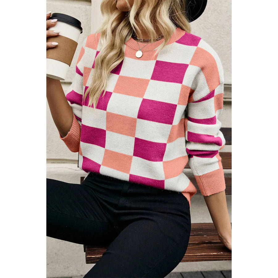 Color Block Round Neck Sweater Cerise / M Apparel and Accessories