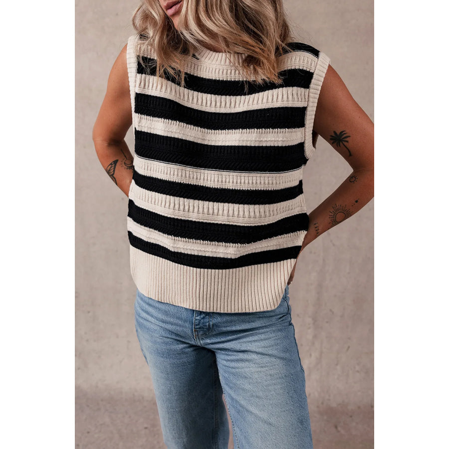 Color Block Round Neck Sweater Vest Apparel and Accessories