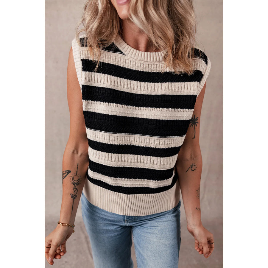 Color Block Round Neck Sweater Vest Apparel and Accessories