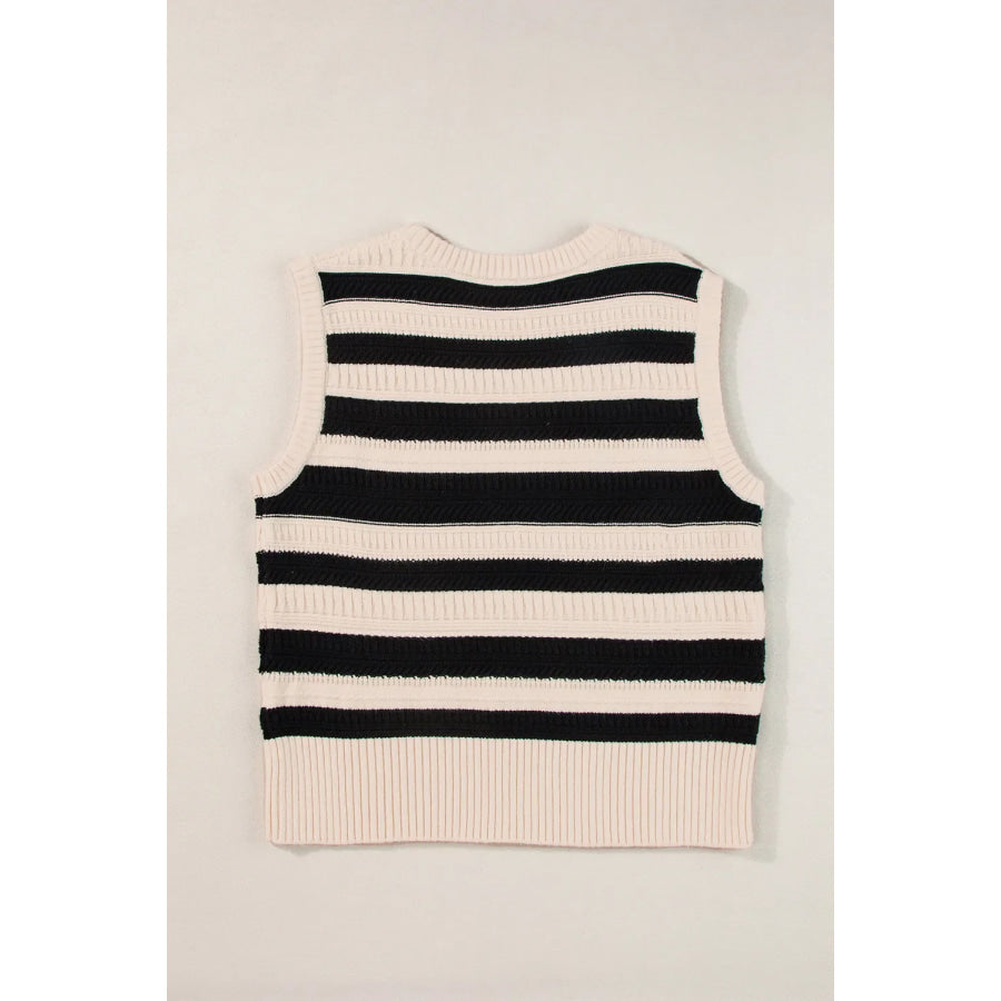 Color Block Round Neck Sweater Vest Apparel and Accessories