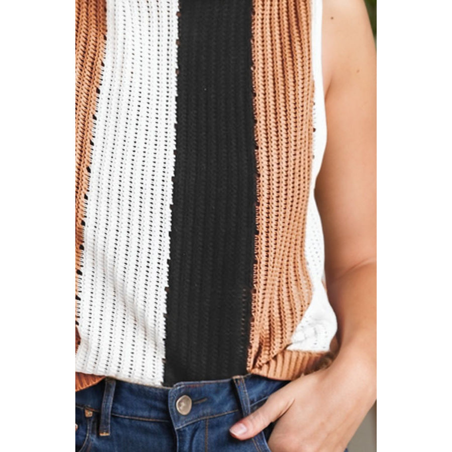 Color Block Round Neck Sweater Vest Apparel and Accessories