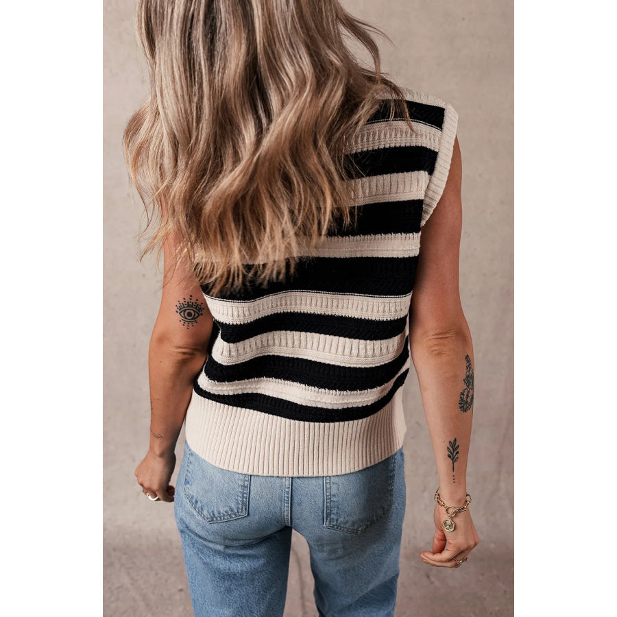 Color Block Round Neck Sweater Vest Apparel and Accessories